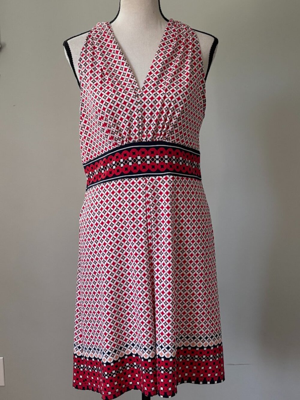 Max Studio Red Geometric Print Sleeveless Dress Medium Like New
